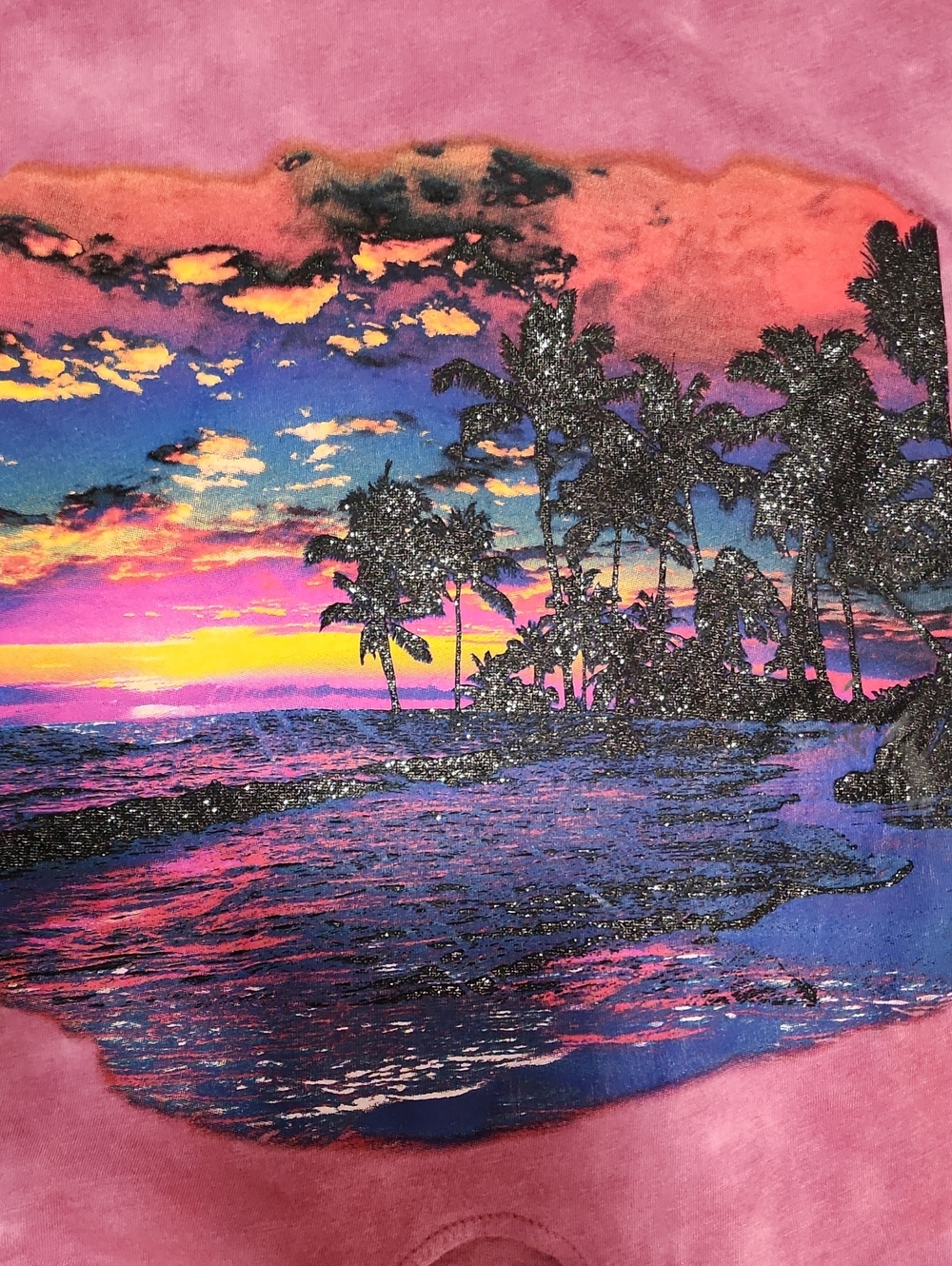 GUESS Pink Tie-Dye Sunset Palm Graphic Crop Top